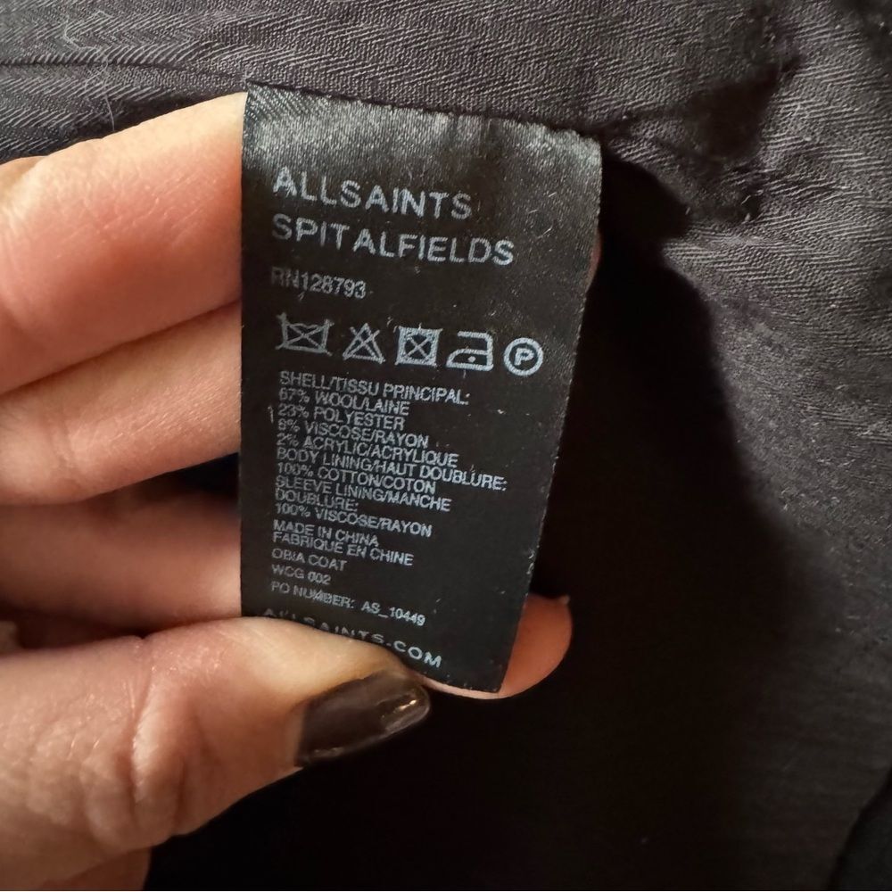 All Saints Charcoal Double-Breasted Pea Coat - Picture 6 of 7